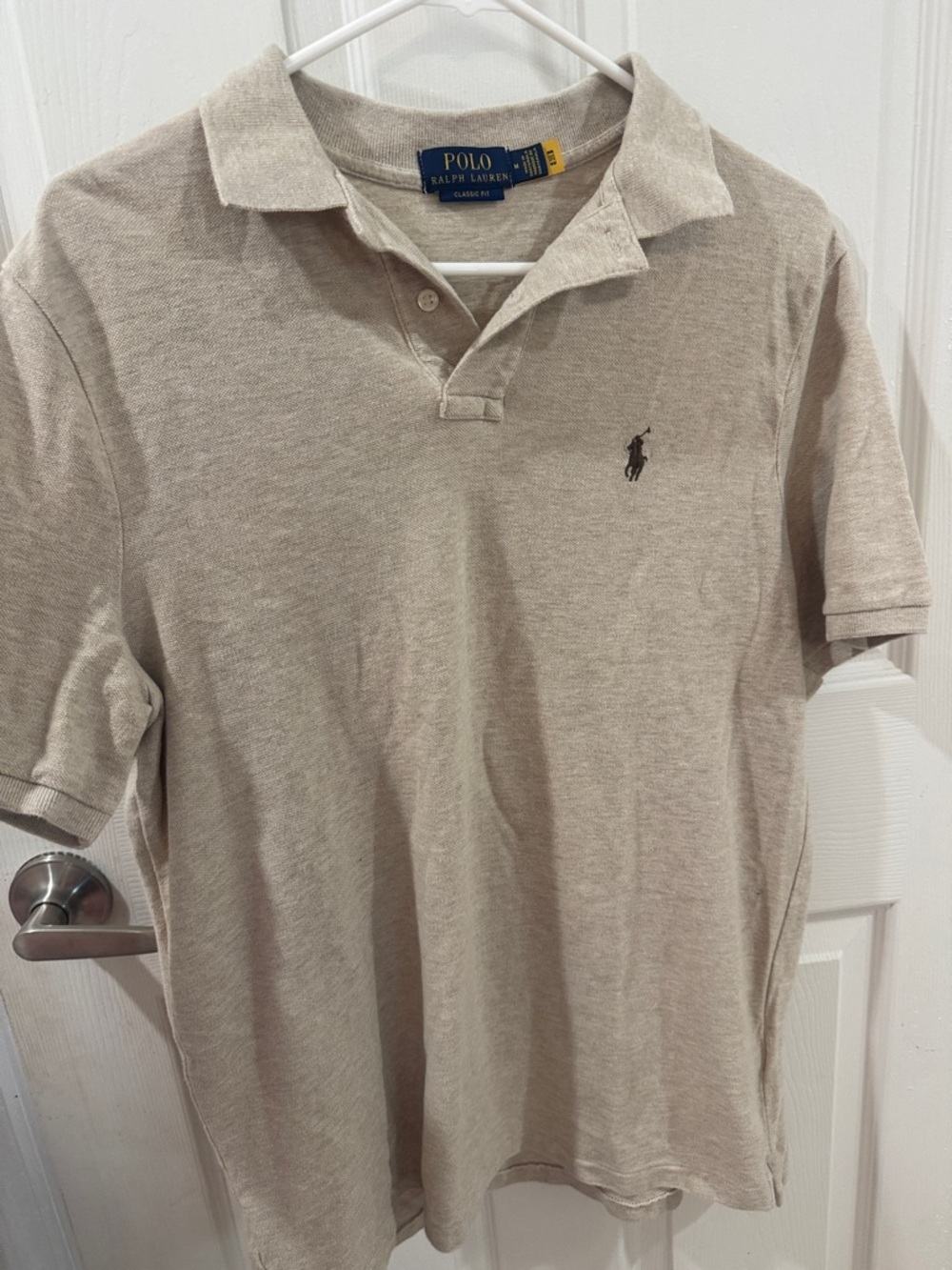 Polo by Ralph Lauren Men's Light Beige Polo Shirt with Pony Logo